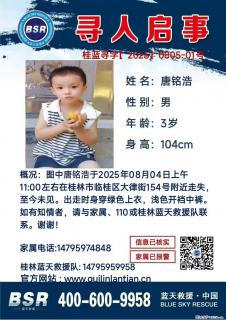 【寻人启事】图中唐铭浩于2025年08月04日上午11:00左右在桂林市临桂区大律街154号附近走失 - 辽阳28生活网 liaoyang.28life.net